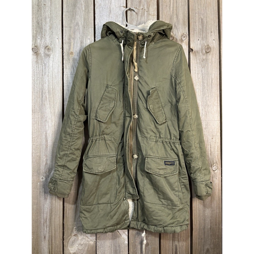 A&F Olive‎ Sherpa Parka ❄️ Cozy Hooded Utility Jacket | XS